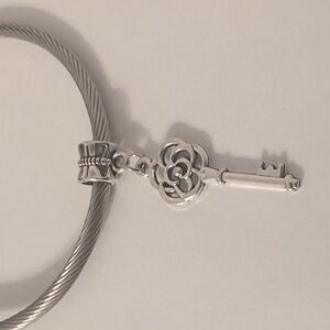 Silver Filigree Key Dangle‎ Charm for Pandora Style Bracelet